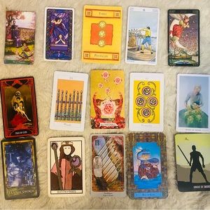 Mixed Single TAROT Card Lot. 15 cards plus Raw Clear Quartz| Lot 3